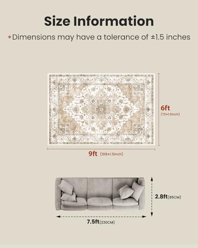 Amada 6x9 Washable Area Rug for Dining Room, Vintage Pattern - Image 2