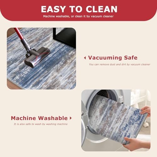 KOZYFLY Modern Runners for Hallways 2x6 Blue Rust Washable Runner Rug - Image 5