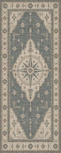 2'x5 Faux Wool Washable Runner Rug, Slate Blue/Cream by Unknown