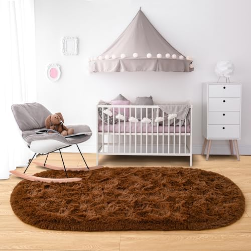 Noahas 2.6x5.3 Brown Fluffy Soft Oval Rug Non-Slip - Image 6