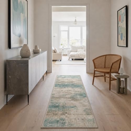 BEIMO 2x5 Runner Rug for Hallway, Teal Grey Washable Abstract Rug - Image 2