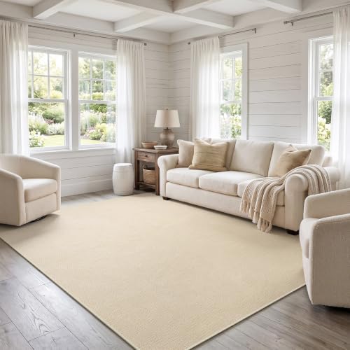 Faux Jute Area Rug 6'x9', Washable & Non-Slip, Off White by Unknown