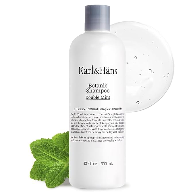 Karl&Hans Botanic Double Mint Vegan Body Wash - Organic, Moisturizing, Natural Shower Gel with Peppermint for Men and Women - Sulfate and Silicone-Free, 13.2 fl oz