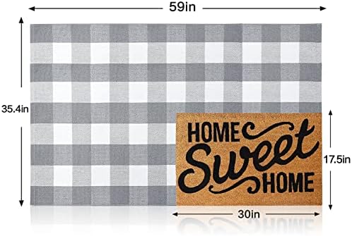 MUBIN Cotton Buffalo Plaid Rug, Washable Doormat Hand-Woven Foldable Area Rug - Image 3