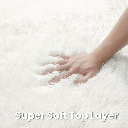 White Round Fluffy Rug 5ft Plush Fuzzy Shaggy Carpet - Image 6