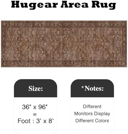 HUGEAR 3x8 Brick Red Vintage Floral Washable Runner Rug - Image 2