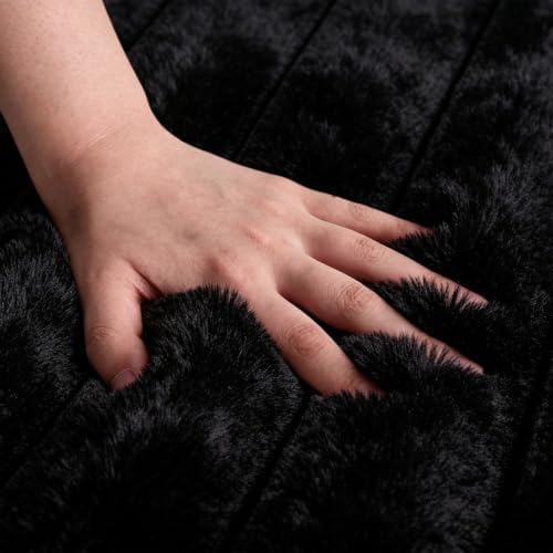 Black Rabbit Striped Plush Rug 6'x9', Fluffy Shaggy Area Rug - Image 6
