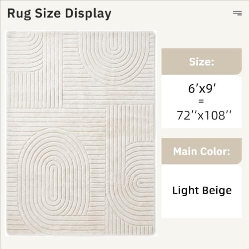 Beige Solid Area Rug 6x9, Washable Rugs - Image 2
