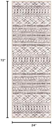 KUTA Moroccan Washable Hallway Runner Rug 2x6 Vintage Boho Brown Cream - Image 2
