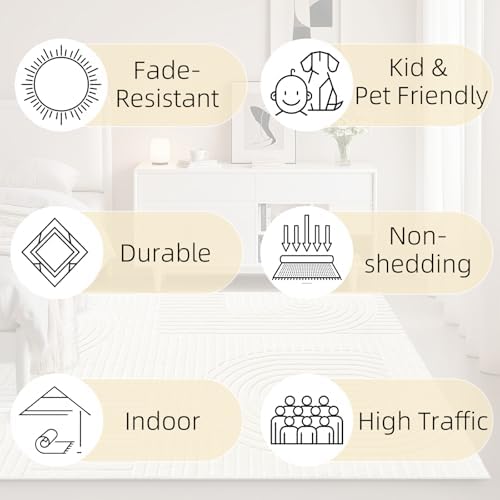 Beige 5x7 Solid Color Area Rug, Washable Rugs - Image 2