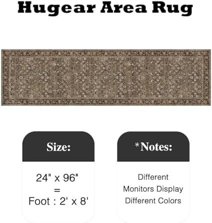 HUGEAR 2x8 Brown Vintage Floral Washable Runner Rug - Image 2