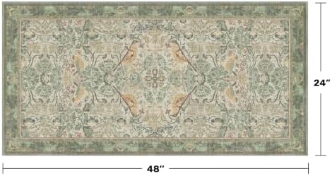 Washable Sage Green Floral Rugs - Image 2