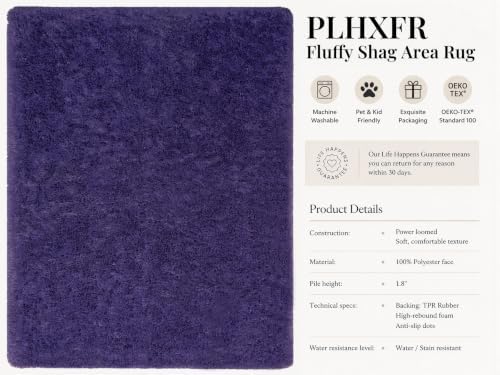 PLHXFR 10x12 Area Rugs Living Room: Fluffy Bedroom Rug Shag Carpet Purple - Image 4