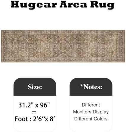 HUGEAR 2'6''x8 Brown Vintage Distressed Washable Runner Rug - Image 2