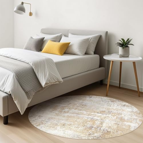LOONGRUG Round Rug 5x5 Washable Neutral Modern Abstract Circle Area Rugs - Image 5