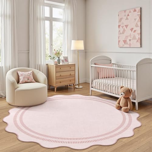 Washable 5ft Area Rugs for Living Room, Solid Pink Non Slip Rugs for Bedroom - Image 6