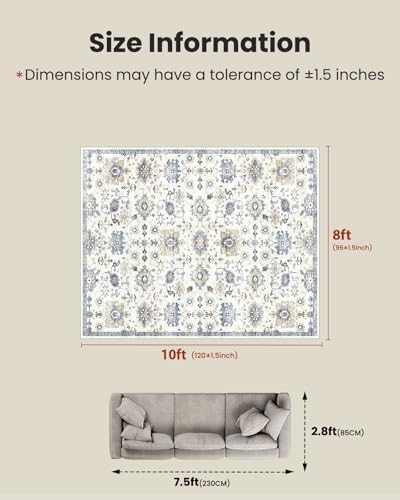 Amada 8x10 Washable Area Rug for Living Room, Vintage Pattern - Image 2