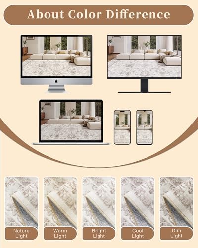 Madane Washable Runner Rug 2x5, Vintage Kitchen Hallway Rug Brown/Ivory - Image 6