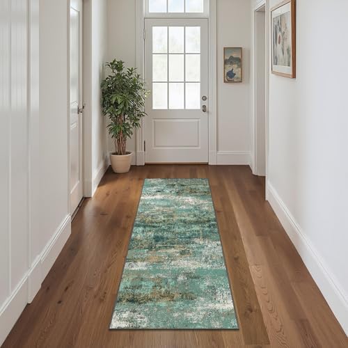 BEIMO 2x6 Runner Rug for Hallway, Turquoise Washable Abstract Non Slip Rug - Image 3