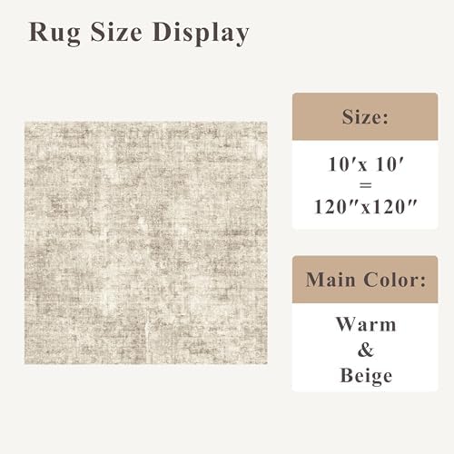 10x10 ft Square Living Room Rug – Washable Modern Abstract Area Rug - Image 2