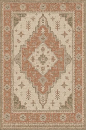 6'x9 Faux Wool Washable Area Rug, Terracotta/Beige by Unknown
