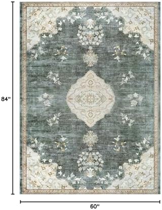 Non Slip Area Rugs 5x7 Boho Medallion Floral Non Skid Rubber Backing Easy Silk - Image 2