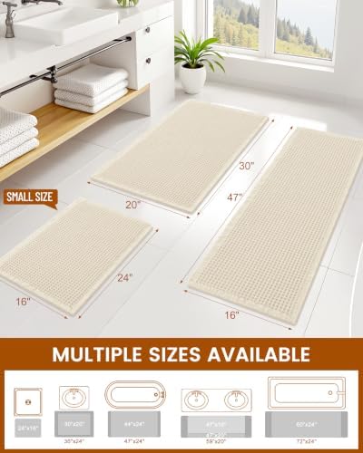 Smiry Waffle Bath Mat 30X18, Soft Absorbent Bathroom Rugs, Cream Beige - Image 2