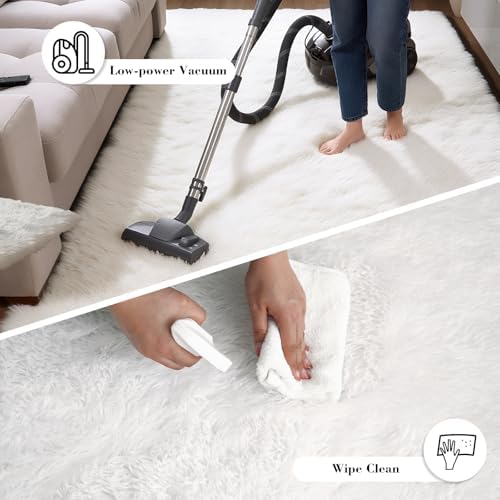 White 2x8 Area Rugs for Bedroom, Fluffy Shag Rug Small Rug Bedside Carpet - Image 6