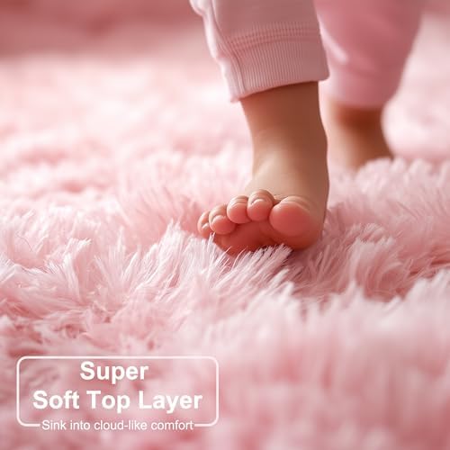 Amdrebio Pink Big Fuzzy Furry Circle Rug 8Ft - Image 2