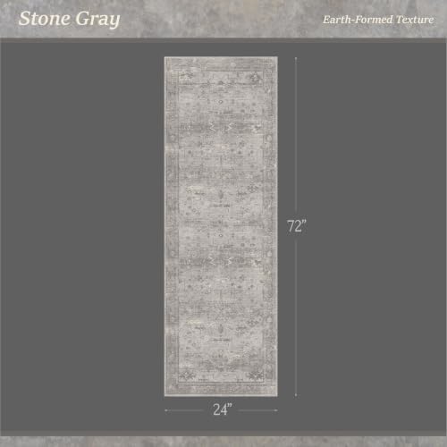 2x6 Washable Bathroom Runner Rug, Non Slip Low Pile Vintage Distressed Kitchen - Image 2