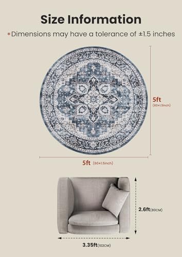 Amada Round 5x5 Washable Area Rug - Image 2