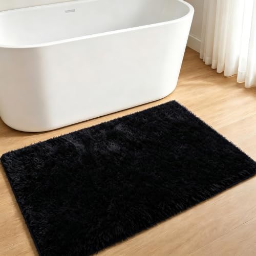 2x3 Black Fluffy Area Rug for Bedroom and Bedside, Washable Soft Shag Carpet - Image 2