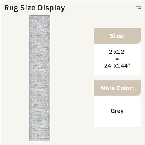 Soalmost Runner Rug 2x12 Washable Non-Slip Hallway Kitchen Runners Grey - Image 5