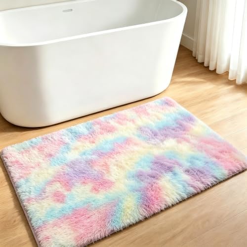 2x3 Rainbow Fluffy Area Rug for Bedroom and Bedside, Washable Soft Shag Carpet - Image 2