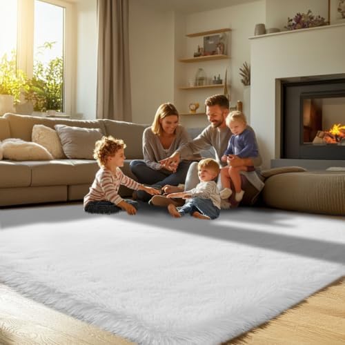 10x12 White Shag Area Rug for Living Room - Image 4
