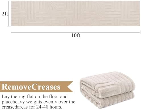 SHACOS Soft Cozy Fluffy Arch Pattern High-Low Pile Runner Rugs 2x10 Beige - Image 2