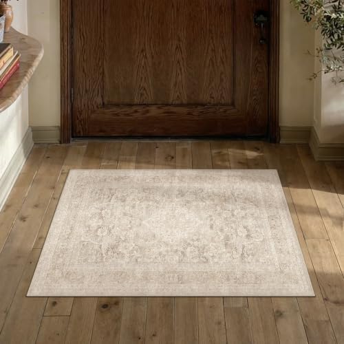 HUGEAR Beige 2x3 Area Rugs for Entryway Washable Rug Carpet by HUGEAR
