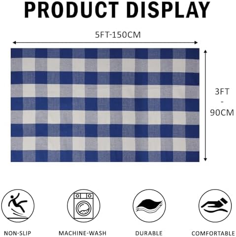 SEEKSEE Buffalo Plaid Outdoor Rug 3' x 5' Blue and White Front Door Mat - Image 2
