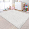 Small Area Rug for Bedroom 3x5ft Mini White Fluffy Rug Mat Bedside Throw Rug by JiaoBaba