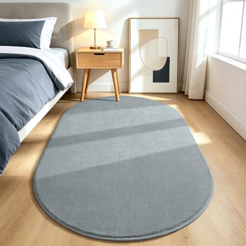 LOCHAS Soft Oval Bedroom Rug 3 x 5, Washable Grey Rugs - Image 2