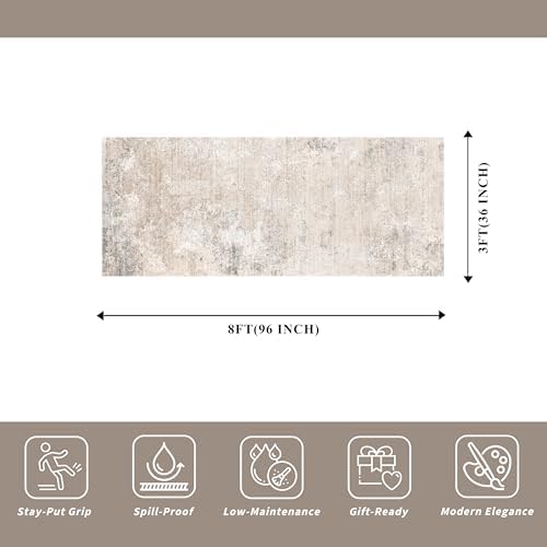 3x8 Washable Non-Slip Runner Rug – Modern Abstract Neutral Wide Carpet Runner - Image 2