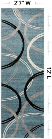 Rugshop Wavy Circles Modern Non-Shedding Runner Rug Blue 2'7" x 12' - Image 2