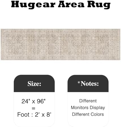 HUGEAR 2x8 Beige Vintage Distressed Washable Runner Rug - Image 2