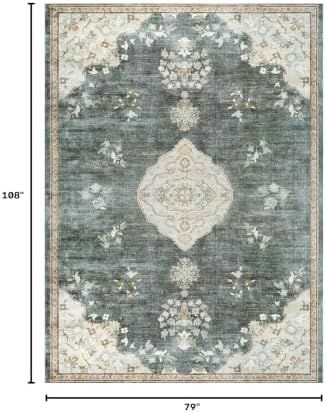 Non Slip Area Rugs 6x9 Boho Medallion Floral Non Skid Rubber Backing Easy Silk - Image 2