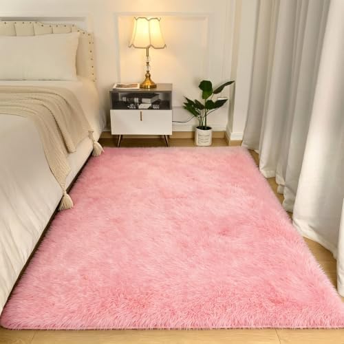 4x6 Pink Fluffy Area Rug for Bedroom and Living Room, Washable Soft Shag Carpet by NEIGELUO