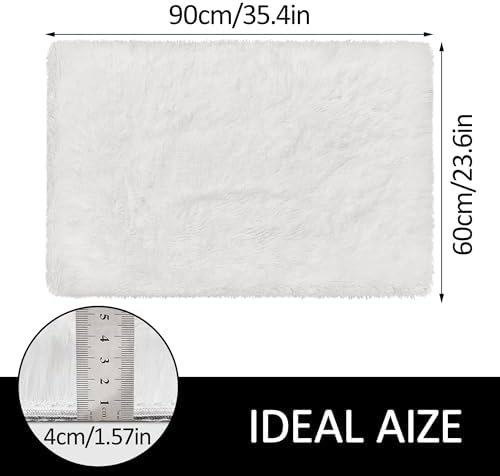 Small Area Rug for Bedroom 2x3ft Mini White Fluffy Rug Mat Bedside Throw Rug - Image 2