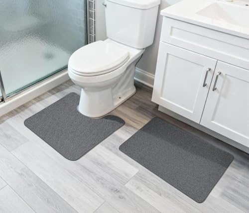 Bosap Bath Mat Set 2 Pieces, Ultra Thin Bathroom Rugs, Rubber Toilet Rugs - Image 6