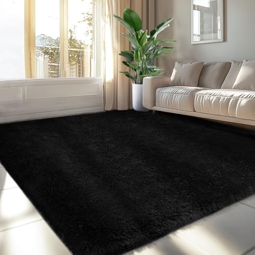 Topmaxcs 5x8 Black Shag Area Rug by TOPMAXCS