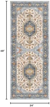 KUTA Vintage Washable Runner Rug, 2x5 Runners Ivory Blue 5ft Kitchen Rugs - Image 2