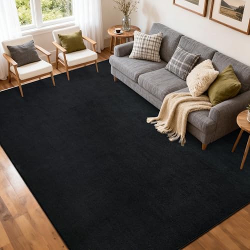 5x7 Pure Black Area Rug Non-Slip Washable Soft Thin by FinRe%CC%80cHome